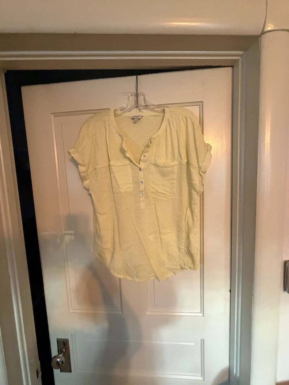 Lucky Brand Mixed Media Short Sleeve Cotton Henley Top Yellow